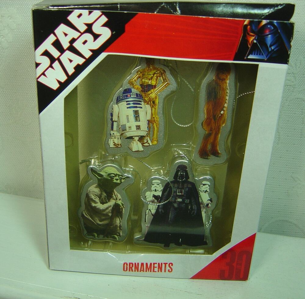 2007 STAR WARS 4 PIECE SET OF METAL ORNAMENTS WITH BOX